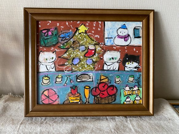 絵画 。壁掛け絵☆【猫ちゃんたちの幸せなクリスマスパーティー】05 4枚目の画像
