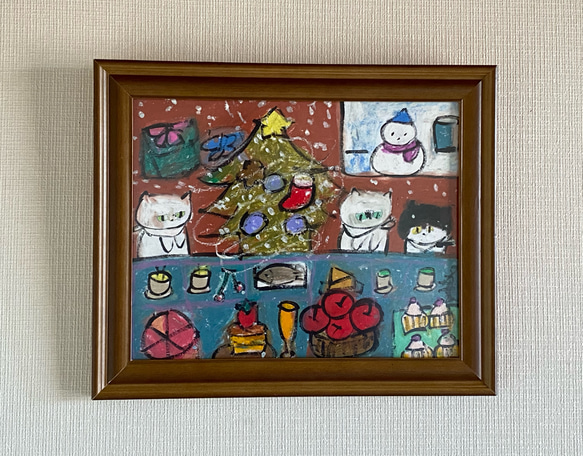 絵画 。壁掛け絵☆【猫ちゃんたちの幸せなクリスマスパーティー】05 1枚目の画像