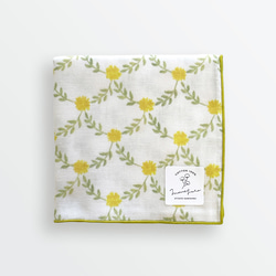 ダブルガーゼハンカチ（大）／Flower Tile イエロー ハンカチ