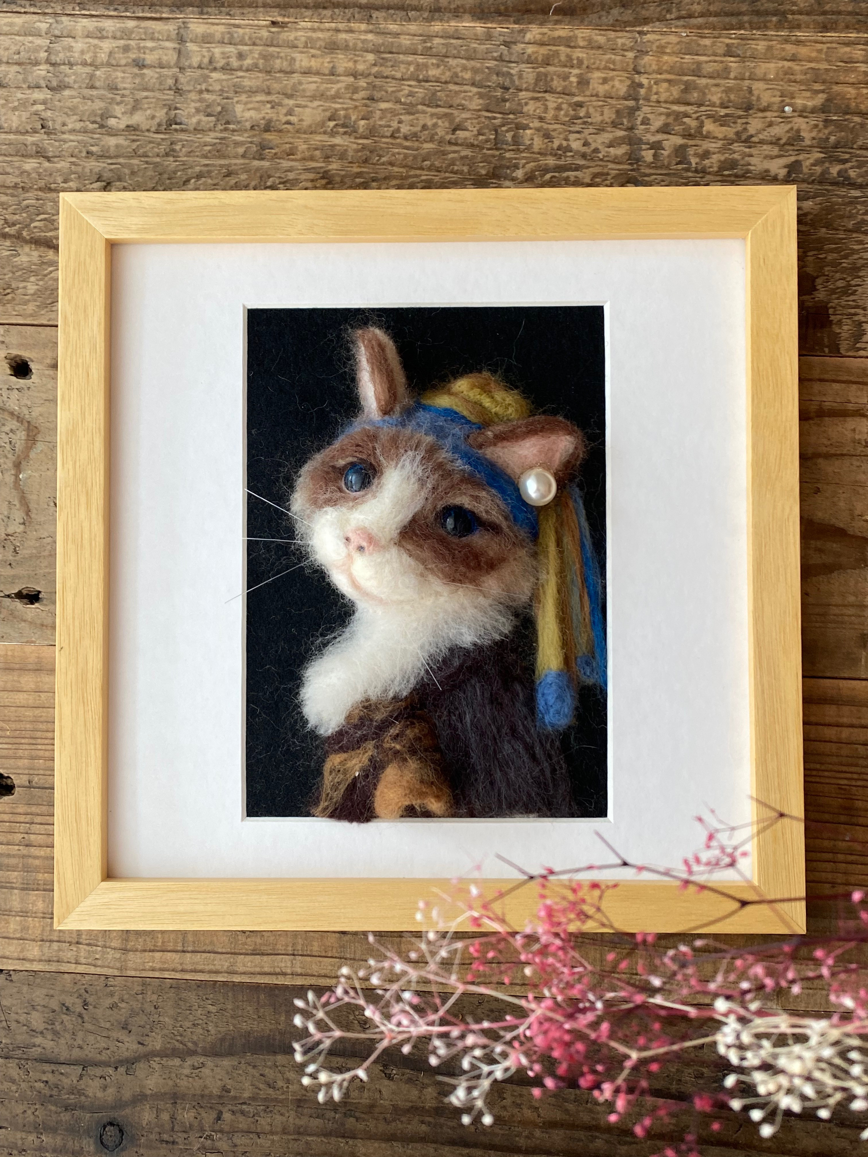 受注制作✨✨羊毛フェルトの真珠の耳飾りのにゃんこ（ラグドール）