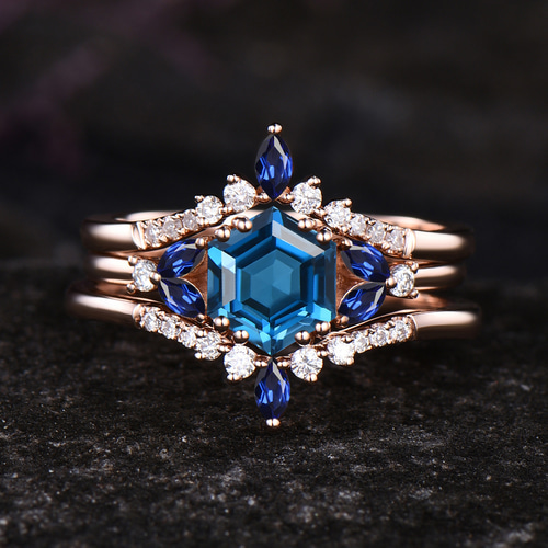 12 月の誕生石 天然ロンドン ブルー トパーズ エンゲージメント リング  