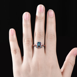 ユニークな 6 月の誕生石アレキサンドライト婚約指輪セットカラーチェンジストーンリングモアッサナイトジュエリーギフト 3枚目の画像