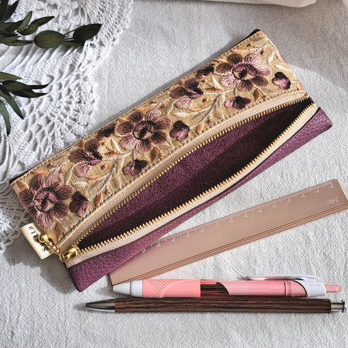 ギフトシリーズ ペンケース / 紫 / パープル / インド刺繍 / 刺繍