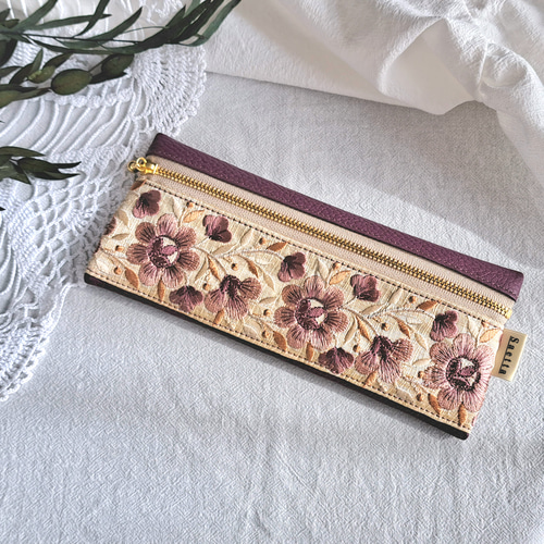 ギフトシリーズ ペンケース / 紫 / パープル / インド刺繍 / 刺繍