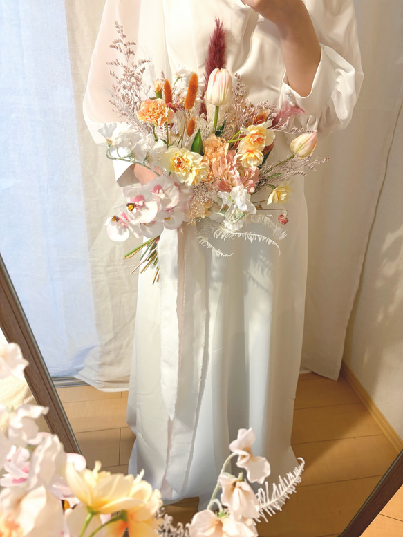 ブートニア付き 春色 ウェディングブーケ 造花 前撮り 和装