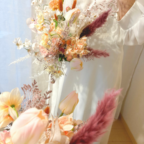 ブートニア付き 春色 ウェディングブーケ 造花 前撮り 和装