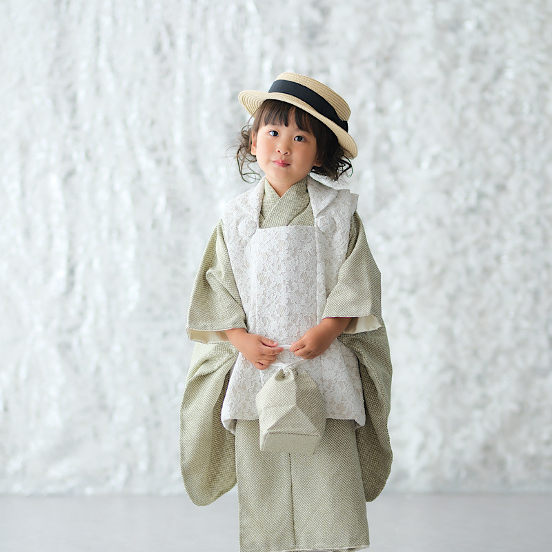 D1202 七五三 3歳 被布 ハンドメイド コットンレース レンタル】七五三 3歳 着物 utatane 女の子 日本製レース 被布