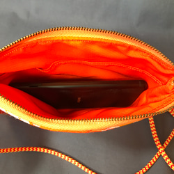 着物帯 リメイク サコッシュ ポシェット オレンジ 5枚目の画像
