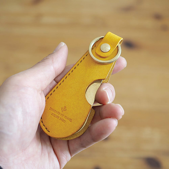 便攜式鞋拔黃銅 [黃色] 鑰匙圈禮物品牌男士女士緊湊型皮革手工製作 第8張的照片