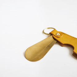 便攜式鞋拔黃銅 [黃色] 鑰匙圈禮物品牌男士女士緊湊型皮革手工製作 第6張的照片