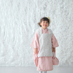 七五三3歳女の子被布/着物 一式6点セット レース/絞り風紫 着物 七五三