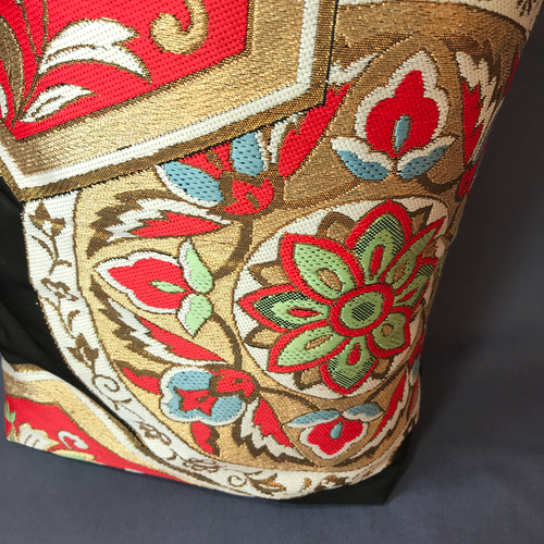 着物帯 リメイク トートバッグ 縦長 金刺繍 トートバッグ