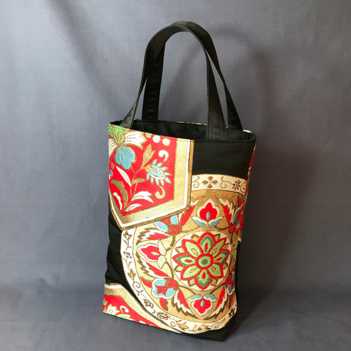 着物帯 リメイク トートバッグ 縦長 金刺繍 トートバッグ