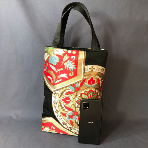 着物帯 リメイク トートバッグ 縦長 金刺繍 トートバッグ