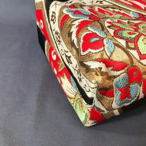 着物帯 リメイク トートバッグ 縦長 金刺繍 トートバッグ