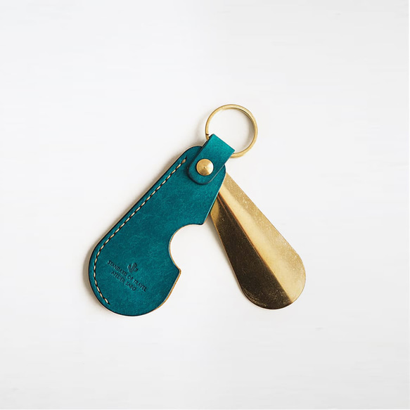 便攜式鞋拔黃銅 [綠松石色 x 黃色] 鑰匙圈禮物品牌男士女士緊湊型 第4張的照片