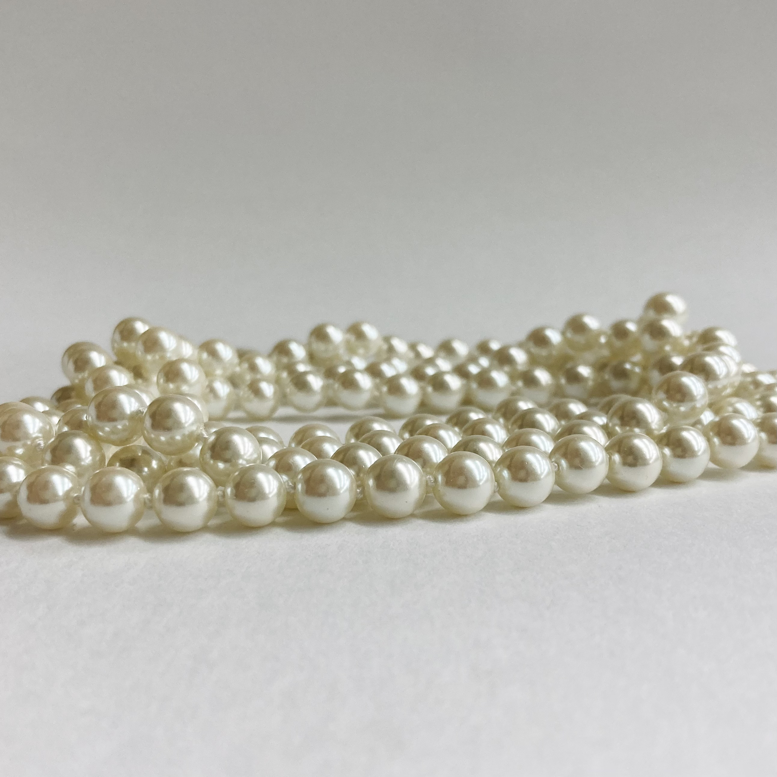 ガラスパールオールノットロングネックレスL/エンドレス加工/7mm約120cm/クリーム/made in japan