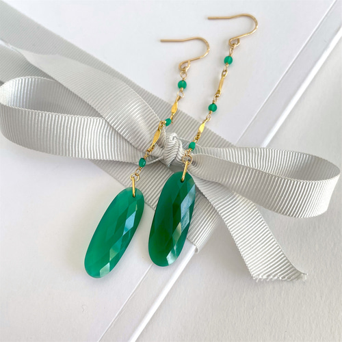 インプレッションジャスパーとグリーンオニキスのロングピアス