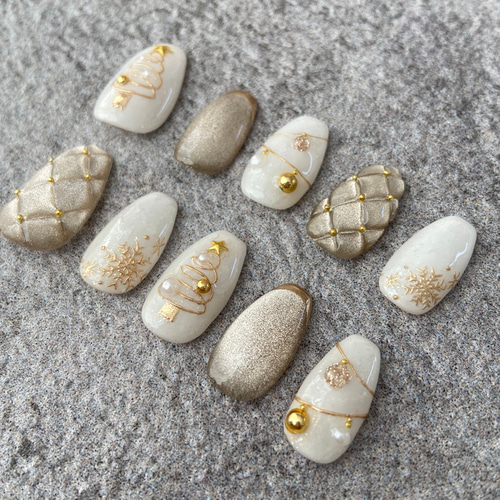 受注製作＞No.003 クリスマスネイル クリスマスツリー キルティング