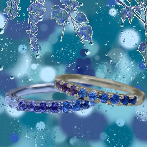 Rain Day Ring サファイアとアメジストのリング18K、プラチナ