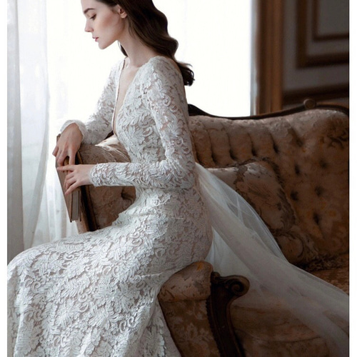 総レース Vネックウエディングドレス ドレス ウララ — 花嫁の夢を