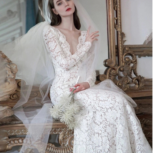 総レース Vネックウエディングドレス ドレス ウララ — 花嫁の夢を