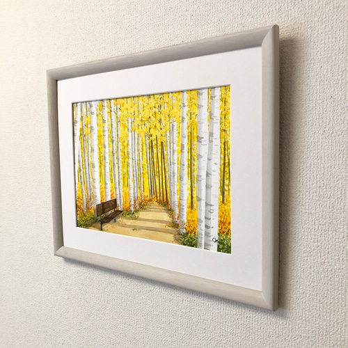 水彩画 (小網代湾)額装済み 水彩額 狭額縁 丸型金箔 フレーム幅18mm ゴールド 351 - 額縁の