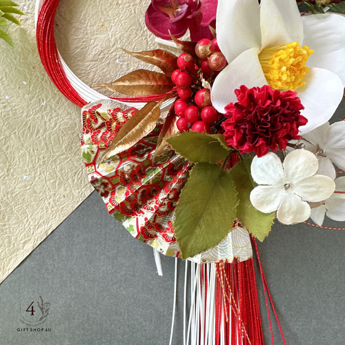 お正月】紅白陽光水引飾り(ホワイト×レッド)紫 扇 正月飾り 松 お正月】紅白陽光水引飾り(ホワイト×レッド)紫 扇 正月飾り 松