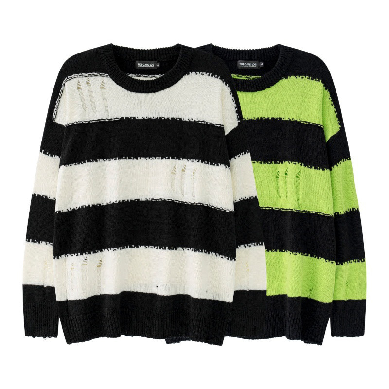 メンズ・レディース兼用・レトロなパッチワーク柄のセーターゆったりとした襟の長袖ニット 2カラー  20-1186