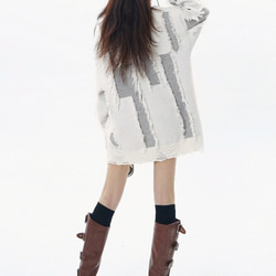 メンズ・レディース兼用・秋冬新作破れフリンジのぶつかり色デザインニットセーター 2カラー  20-1185 15枚目の画像