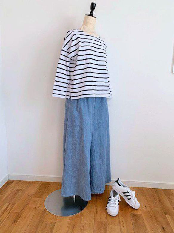 ●大人カジュアル●ワイドパンツ●デニム●ブルー・丈97ｃｍ●綿100％●丈直し出来ます！ワンサイズ