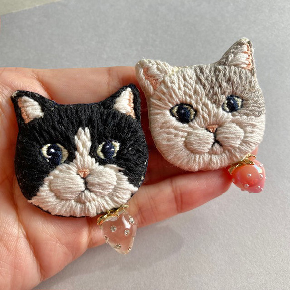 ねこ　刺繍　猫ブローチ✨　ハンドメイド　プレゼントにオススメ❤️ 3枚目の画像