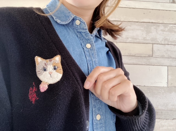 ねこ　刺繍　猫ブローチ✨　ハンドメイド　プレゼントにオススメ❤️ 4枚目の画像