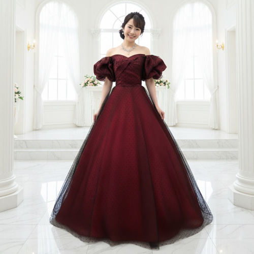 ロングドレス サテン×ラメフロッキーロングドレス(L ネイビー): AIMER