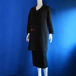 着物リメイク ロングワンピース（絹大島紬）Vネック 長袖 ワンピース