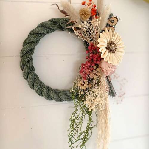 お正月飾り】 しめ縄リース GREEN 437 2024年 新年 辰年 ボタニカル