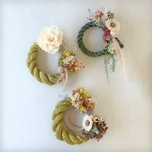 お正月飾り】 しめ縄リース GREEN 437 2024年 新年 辰年 ボタニカル