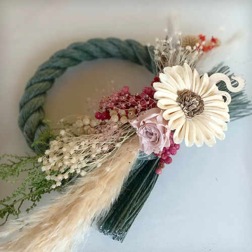 お正月飾り】 しめ縄リース GREEN 437 2024年 新年 辰年 ボタニカル