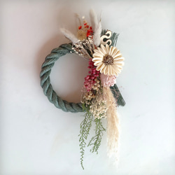 お正月飾り】 しめ縄リース GREEN 437 2024年 新年 辰年 ボタニカル