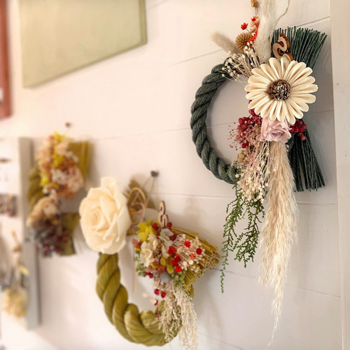 お正月飾り】 しめ縄リース GREEN 437 2024年 新年 辰年 ボタニカル