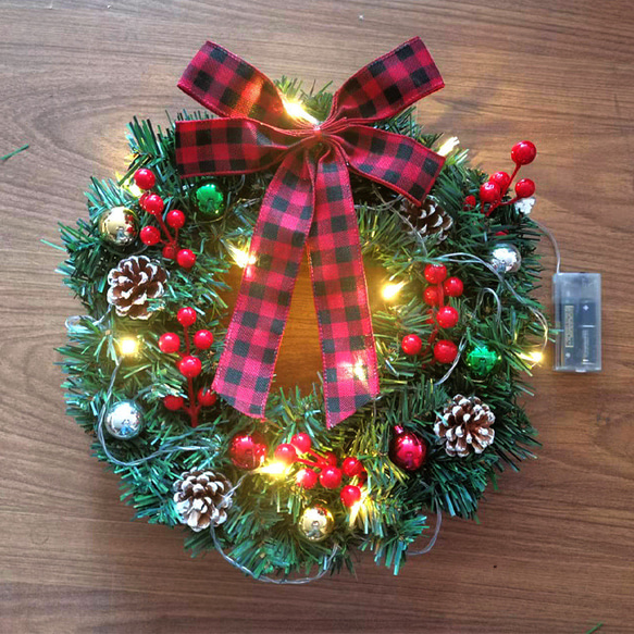 [早割クリスマス2023]クリスマスリース 玄関 緑の蔓の花輪 クリスマスプレゼント Christmas wreath 2枚目の画像