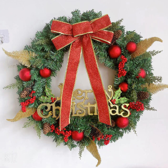 [早割クリスマス2023]クリスマスリース 玄関 赤球 葉 クリスマスプレゼント Christmas wreath 7枚目の画像