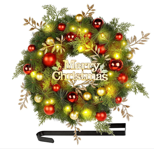 [早割クリスマス2023]クリスマスリース 玄関 赤球 葉 クリスマスプレゼント Christmas wreath 6枚目の画像