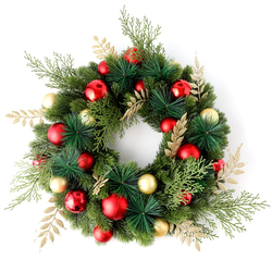 [早割クリスマス2023]クリスマスリース 玄関 赤球 葉 クリスマスプレゼント Christmas wreath 3枚目の画像