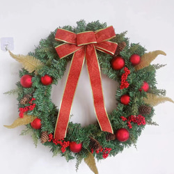 [早割クリスマス2023]クリスマスリース 玄関 赤球 葉 クリスマスプレゼント Christmas wreath 2枚目の画像