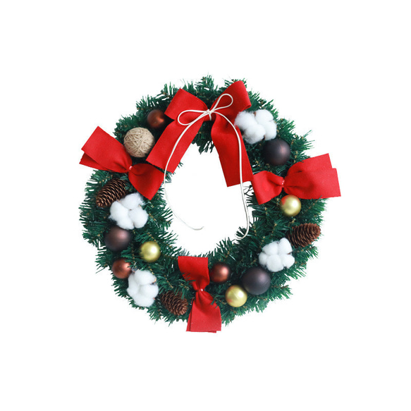 [早割クリスマス2023]クリスマスリース 赤い弓の花輪 玄関 クリスマスプレゼント Christmas wreath 1枚目の画像