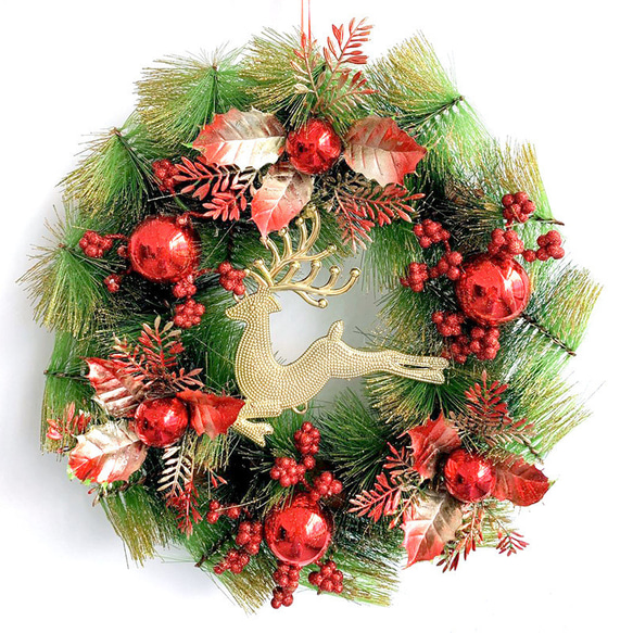 [早割クリスマス2023]クリスマスリース 赤と緑色の松葉 玄関 クリスマスプレゼント Christmas wreath 1枚目の画像