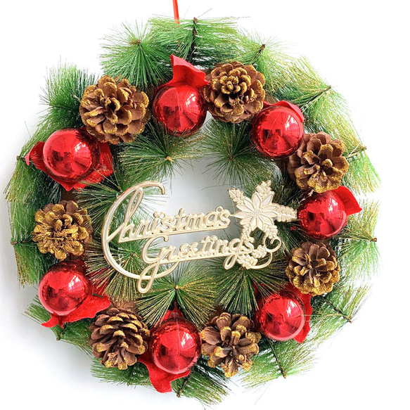 [早割クリスマス2023]クリスマスリース 赤と緑色の松葉 玄関 クリスマスプレゼント Christmas wreath 1枚目の画像