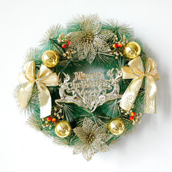 [早割クリスマス2023]クリスマスリース 松葉 黄色 玄関 クリスマスプレゼント Christmas wreath 1枚目の画像