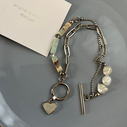 ◯再販　turquoise×pearl  2連silver bracelet 2枚目の画像